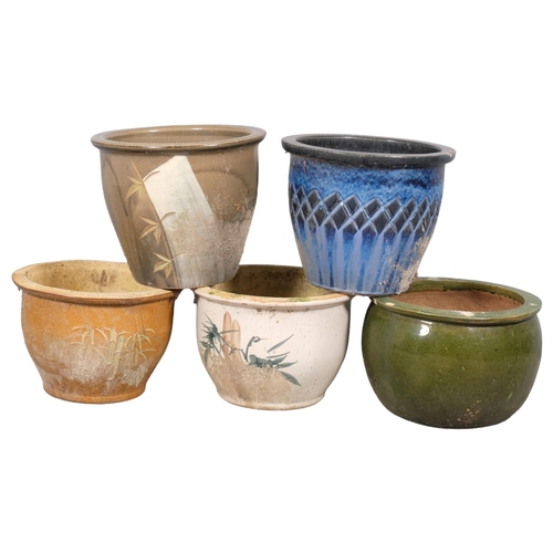 2928 - Five various glazed terracotta planters. Largest 40x33cm.