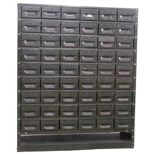 2933 - A painted industrial bank of 54 drawers. 89x107x30cm.