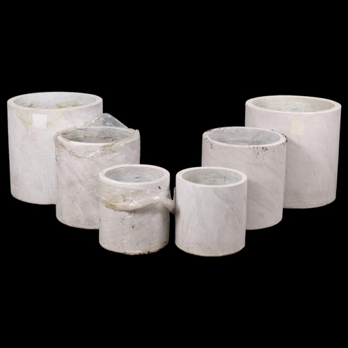 2936 - Two sets of three graduated reconstituted marble garden pots. Largest 37x37cm.