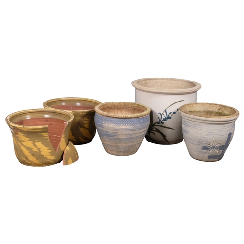 2941 - Six various glazed ceramic garden plant pots, one A/F. Largest 49x41cm.