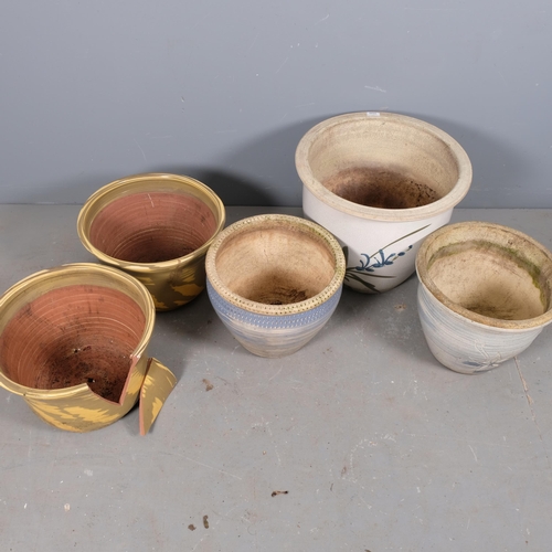 2941 - Six various glazed ceramic garden plant pots, one A/F. Largest 49x41cm.