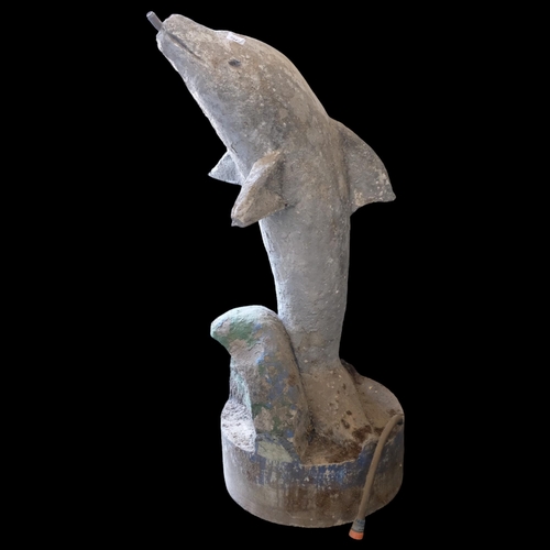 2949 - A painted concrete water feature in the form of a dolphin. Height 120cm.