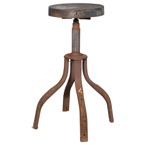 2951 - A mid-century industrial stool, with rise and fall mechanism. Height as photographed 73cm.