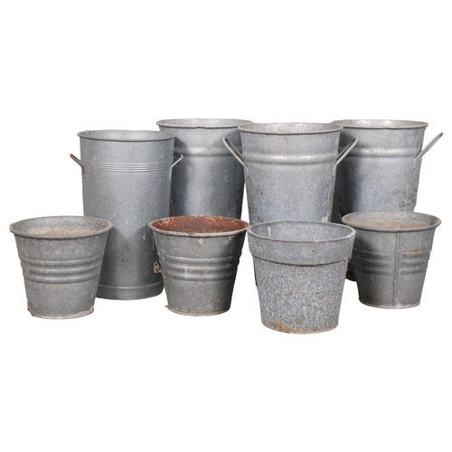 2960 - Eight galvanised flower buckets. Tallest 38cm.