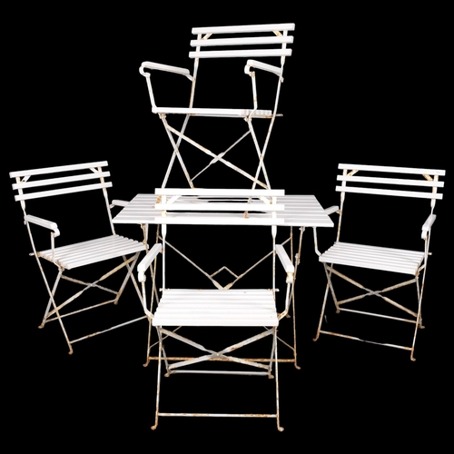 2967 - A white rectangular folding garden table, 97x73x63cm, and four matching chairs.