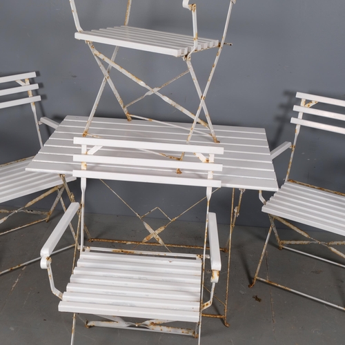 2967 - A white rectangular folding garden table, 97x73x63cm, and four matching chairs.