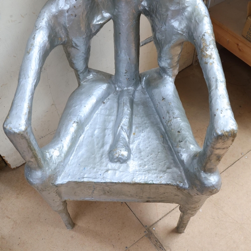 3048 - Curiosity/Macabre : A whimsical Alien chair! Wooden frame base, with plaster of Paris bandage bones ... 