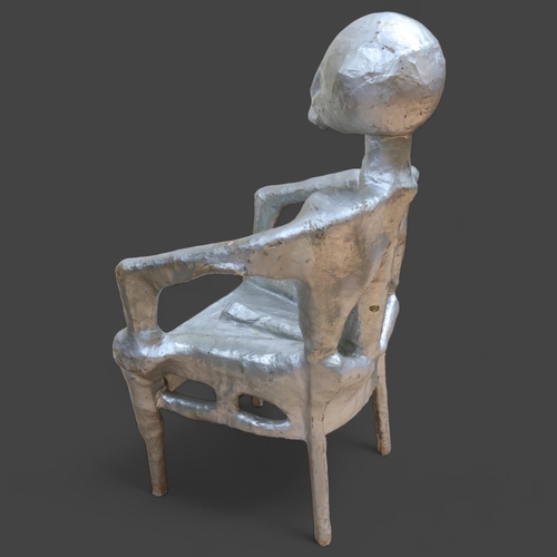 3048 - Curiosity/Macabre : A whimsical Alien chair! Wooden frame base, with plaster of Paris bandage bones ... 