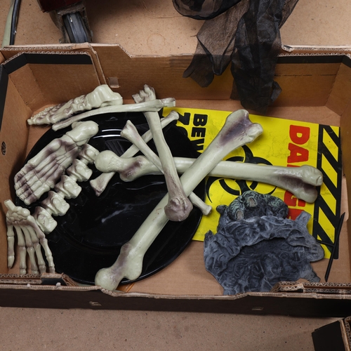 3071 - Curiosity/Macabre : Two boxes of modern Halloween decorations.