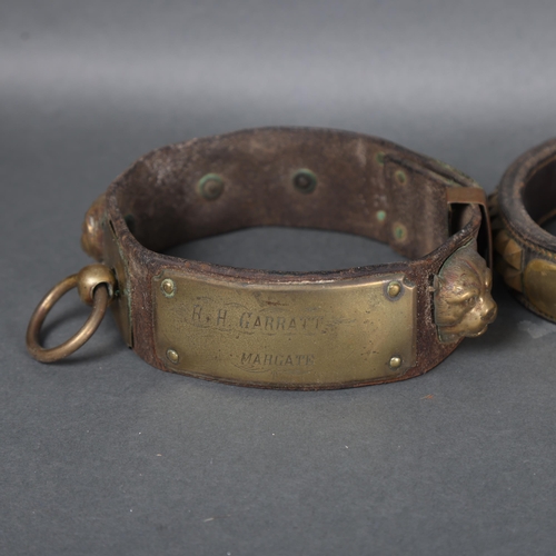 3074 - Curiosity/Macabre : Two Victorian brass and leather dog collars, one with engraved name plate readin... 