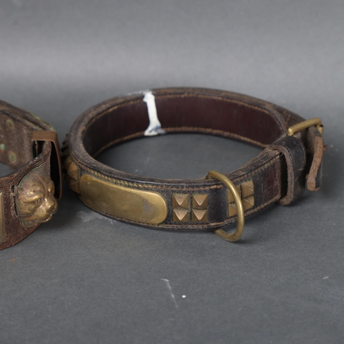 3074 - Curiosity/Macabre : Two Victorian brass and leather dog collars, one with engraved name plate readin... 