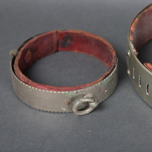 3075 - Curiosity/Macabre : Two Victorian chrome plated dog collars, smaller collar named to 'Watkins, 4 Hol... 