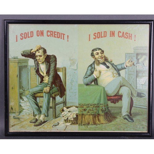 3079 - “The Two Merchants” Vintage print in glazed frame. A quirky decorative image of two men - one under ... 