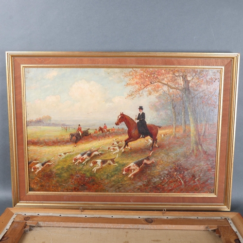 3083 - Eugene McSwiney - a pair of oils on canvas, hunting scenes, both signed and framed, overall 49cm x 7... 