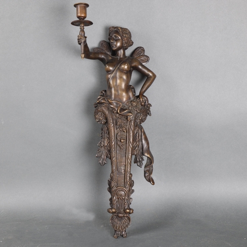 3086 - Curiosity: Bronze Fairy Wall Sconce 
Heavy bronze wall sconce in the form of a fairy. One outstretch... 