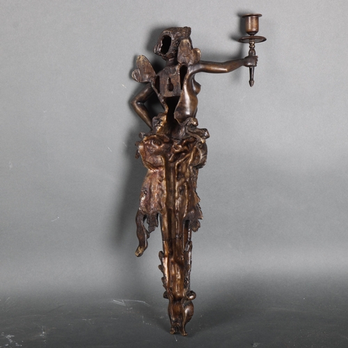 3086 - Curiosity: Bronze Fairy Wall Sconce 
Heavy bronze wall sconce in the form of a fairy. One outstretch... 