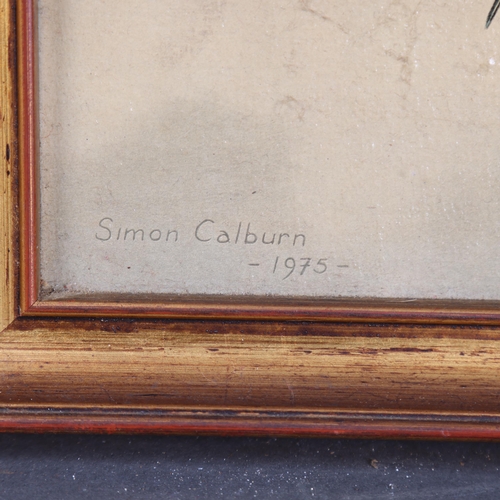 3087 - Natural History : Simon Calburn, oil on canvas, study of three Black Headed Oriole Birds, perched on... 