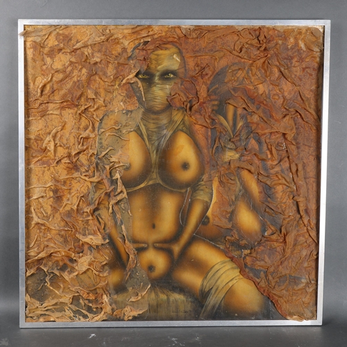 3100 - Curiosity/Macabre : David Jupe, mixed media on print, mummified nude figure, signed and dated '71, i... 