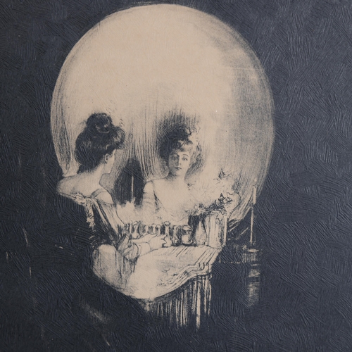 3107 - Curiosity/Macabre : 'All is Vanity', a framed monochrome print, a reflective thought, a lady seated ... 