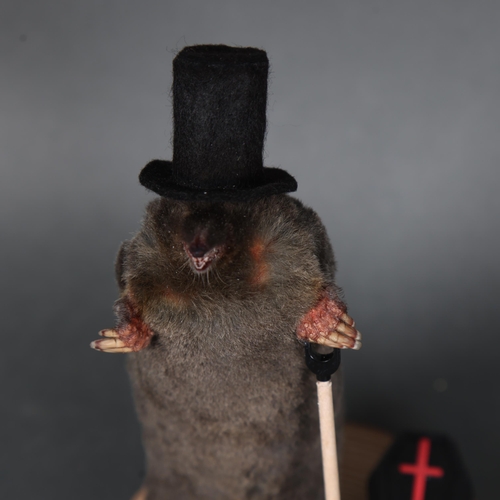 3122 - Taxidermy: “The Grave Digger” Mole.
An anthropomorphic full mount taxidermy mole, mounted upright on... 