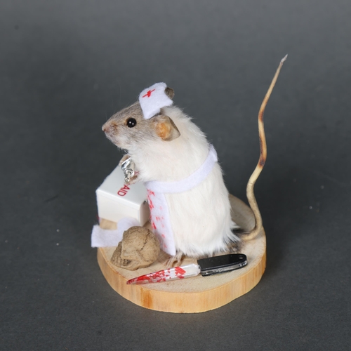 3142 - Taxidermy: “Nurse” Mouse.
An anthropomorphic full mount taxidermy grey and white mouse, mounted upri... 