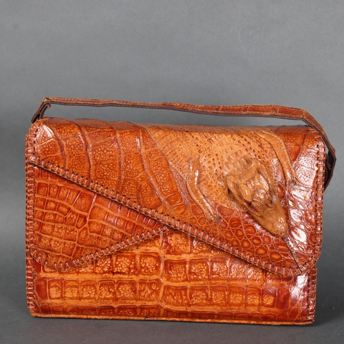 3156 - Taxidermy : A mid-century alligator skin handbag, no maker's label, width 27cm.