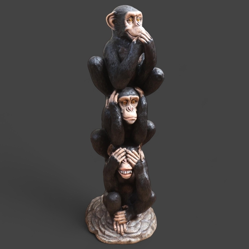 3176 - Natural History : Lifesize Trio of Chimpanzees - Speak no evil, hear no evil, see no evil. Stands 15... 