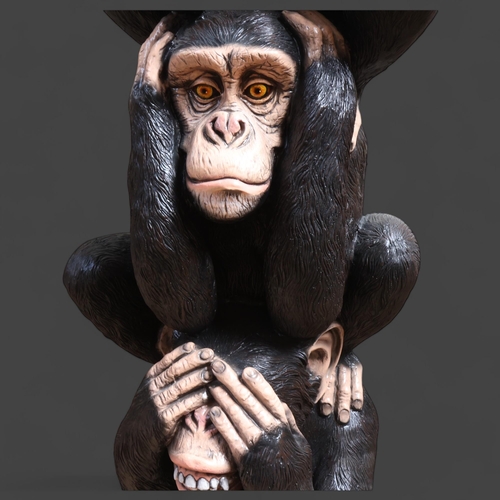 3176 - Natural History : Lifesize Trio of Chimpanzees - Speak no evil, hear no evil, see no evil. Stands 15... 