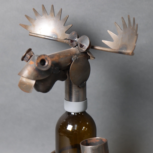 3197 - Curiosity/Sculpture “Yardbirds” Moose Metal Sculpture Wine Bottle Holder by Richard Kolb, Kentucky, ... 