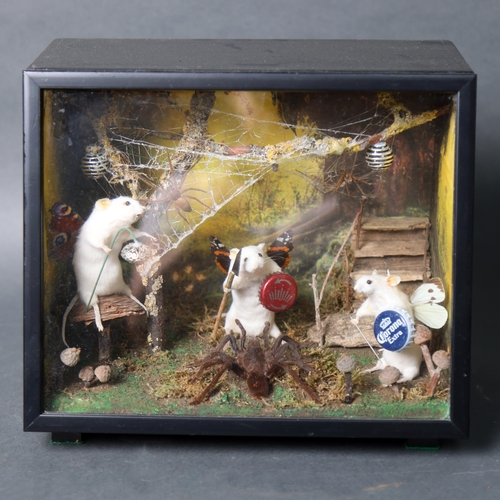 3210 - Taxidermy : A modern mixed media diorama depicting the historic conflict between Mice and Spider. Wa... 