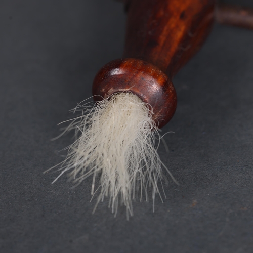 3230 - Unique Victorian Corkscrew with polar bear hair brush. Wood handled metal corkscrew from the 19th ce... 