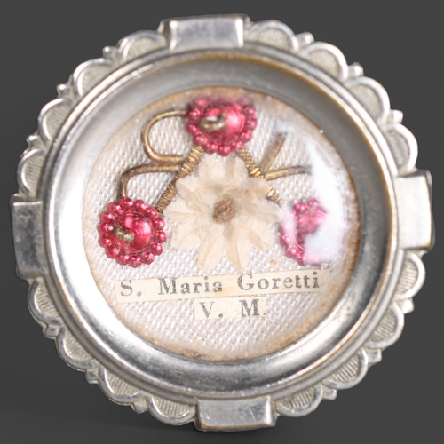 3258 - Curiosity/Macabre: Theca Reliquary Relic of Saint Maria Goretti 
Mid-20th century round glass-fronte... 