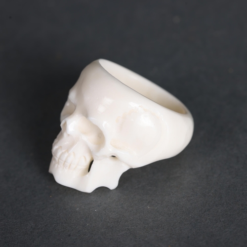 3261 - Curiosity/Macabre : Ring hand carved from water buffalo bone. Intricately detailed and carved in the... 