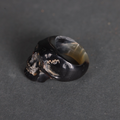 3262 - Curiosity/Macabre : Ring hand carved from water buffalo horn. Intricately detailed and carved in the... 