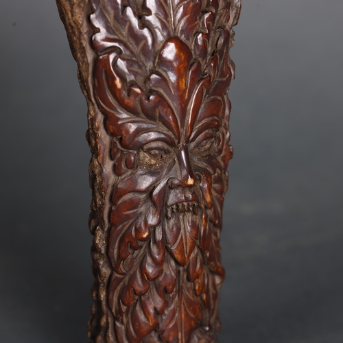 3275 - Antlers and Horns: Antler Carved with Green Man Foliate Head 
A thick section of stag antler elabora... 