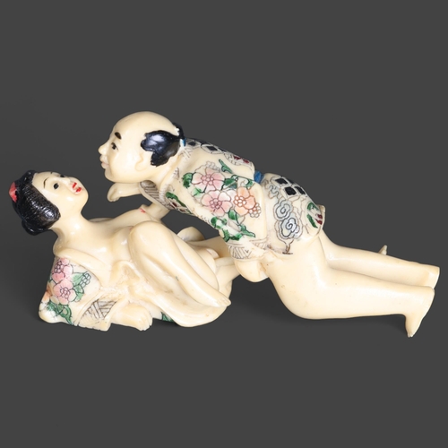 3286 - Japanese Erotic Okimono 
An interesting pair of polychromed celluloid interlocking Okimono in the fo... 