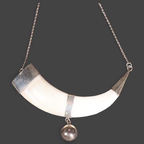 3289 - Taxidermy Jewellery: Silver Mounted boar tusk necklace