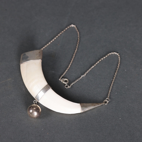 3289 - Taxidermy Jewellery: Silver Mounted boar tusk necklace