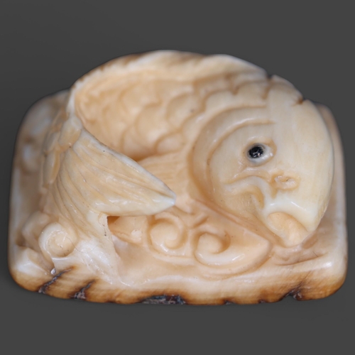 3300 - Netsuke: Koi Carp Fish, carved from Mammoth tusk ivory
Exquisitely carved from this ~15,000 year old... 