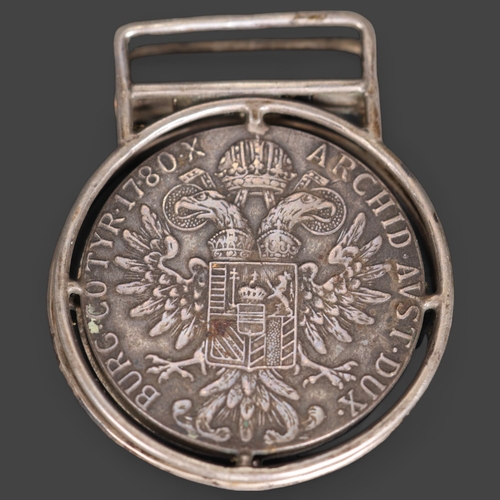 3303 - Curiosity/Macabre : Silver money clip made from a Maria Theresa Silver Thaler coin. A novelty money ... 