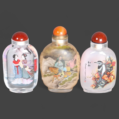 3305 - Collection of Chinese Reverse Painted Glass Snuff Bottles. 
One with pairs of geishas either side. O... 