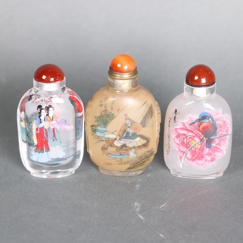 3305 - Collection of Chinese Reverse Painted Glass Snuff Bottles. 
One with pairs of geishas either side. O... 