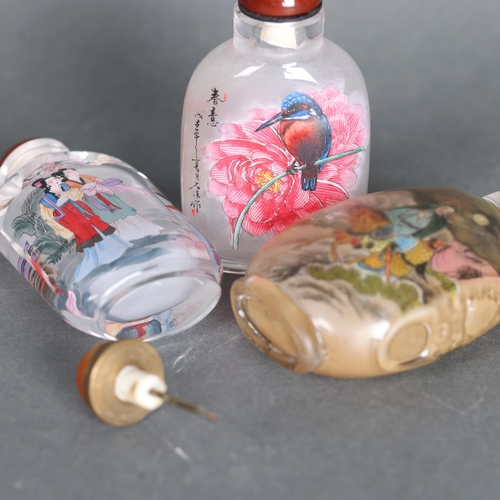 3305 - Collection of Chinese Reverse Painted Glass Snuff Bottles. 
One with pairs of geishas either side. O... 