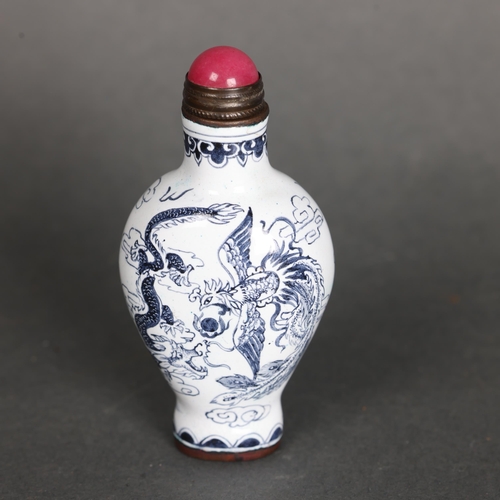 3306 - Chinese Metal Blue and White enamel Snuff Bottle. Metal, with Blue and white enamel. Depicting a dra... 