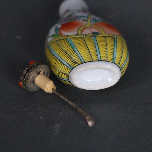 3307 - Chinese Snuff Bottle. White porcelain with painted decoration of a fruit basket with flowers; fruits... 