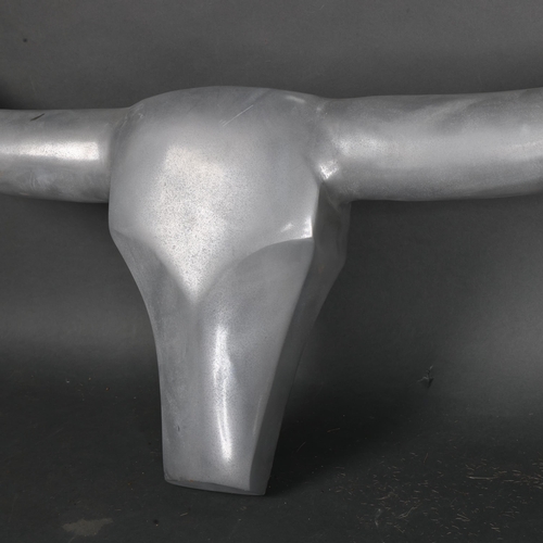 3374 - Natural History : An aluminium wall hanging sculpture in the form a Steer,  length 95cm.