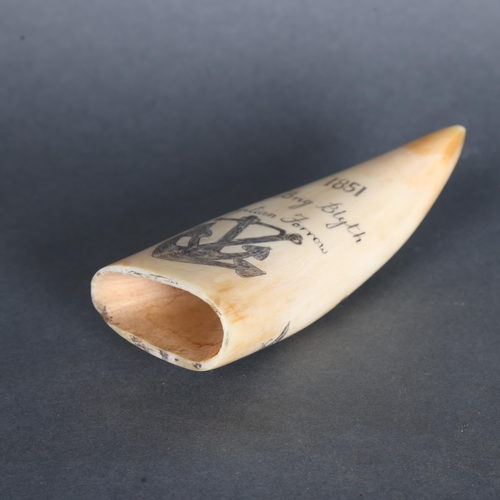 3419 - Natural History : Scrimshaw Whale Tooth, 19th century.
A large polished sperm whale tooth with carve... 