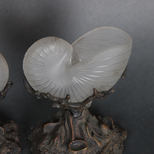 3435 - Natural History : A pair of salts in the form of Nautilus shells on naturalistic seabed white metal ... 