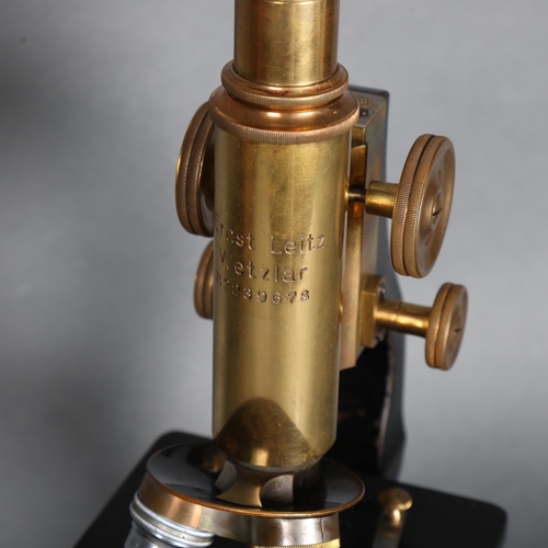 3441 - Ernst Leitz Wetzlar, an early 20th Century brass painted monocular microscope, number 239678, in ori... 