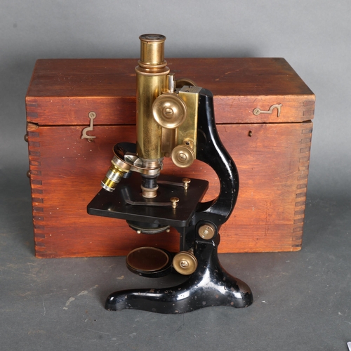 3441 - Ernst Leitz Wetzlar, an early 20th Century brass painted monocular microscope, number 239678, in ori... 